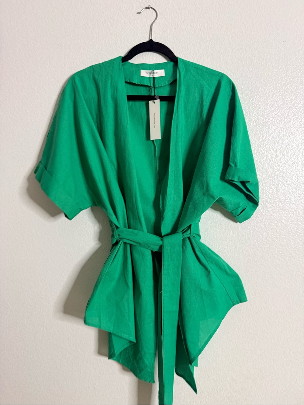 Commense Kelly Green Linen Blend Wrap Tie Two Piece Pants Set Size Small - Picture 8 of 9